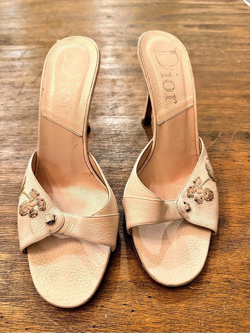 Y2K Christian Dior John Galliano Floral Embroidery Heeled Mules 38.5